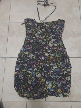 Zara NWT XS Floral Paisley Halter Dress Black Multicolor Boho